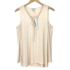 She & Sky Cold Shoulder Top Size S Lace Up V-Neck Long Sleeves Cream New NWT